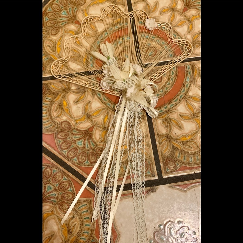 ❤️Cream/ivory Shell straw with lace and ribbon picture